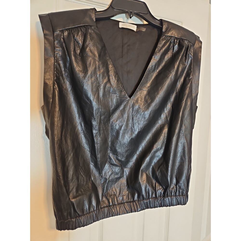 Ramy Brook New York Women’s L Black Faux Leather V-Neck Sleeveless Top